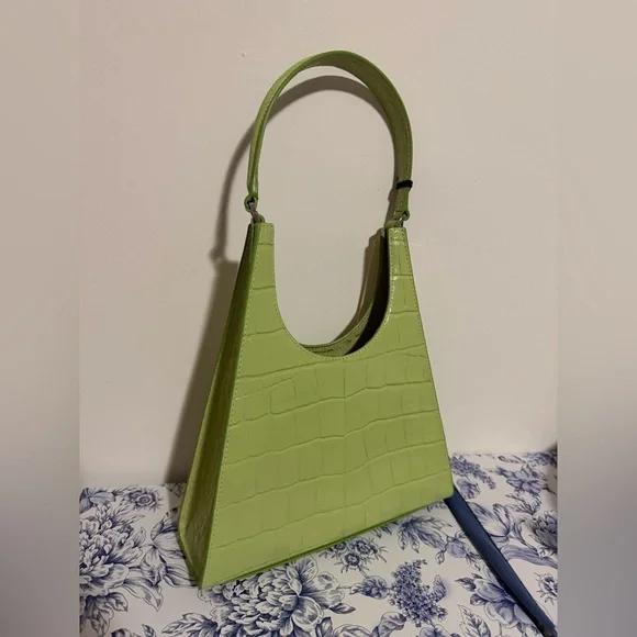 STAUD Lime Green Croc-Embossed Shoulder Bag - Picture 2 of 4